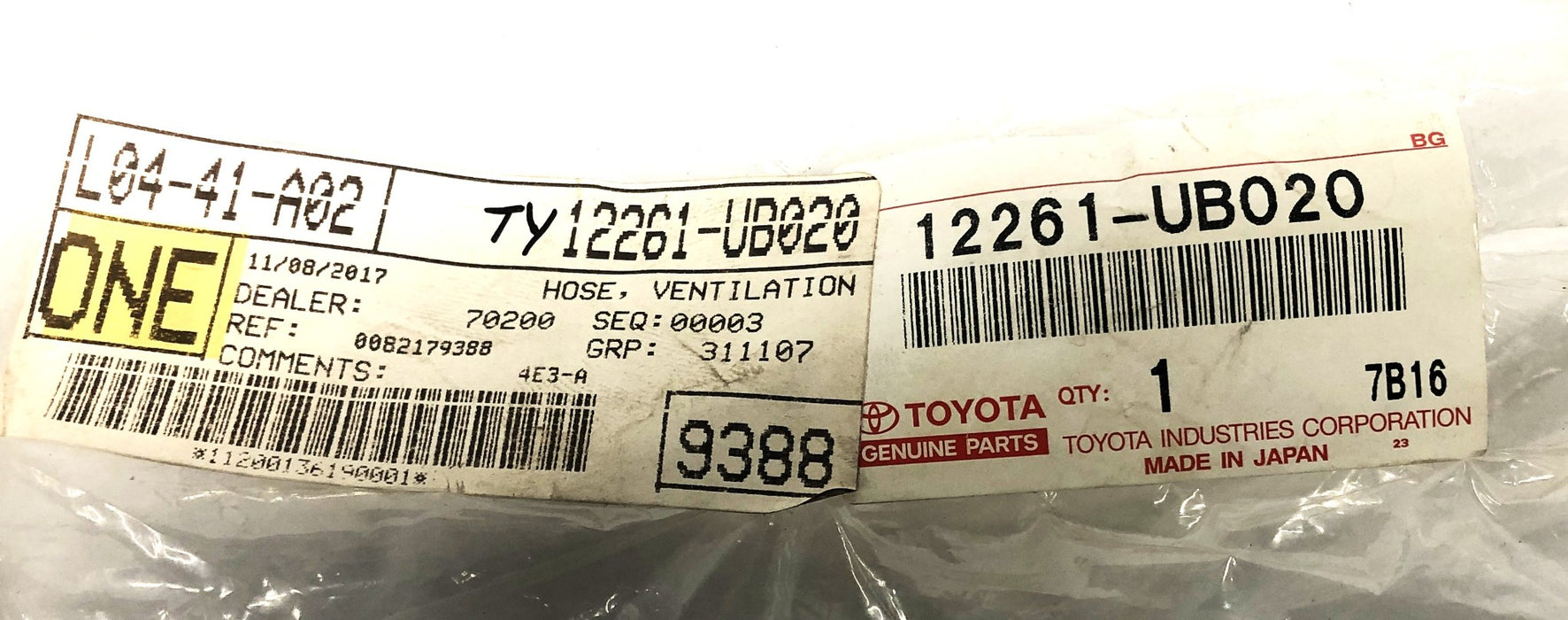 Toyota Ventilation Hose 12261-UB020 NOS
