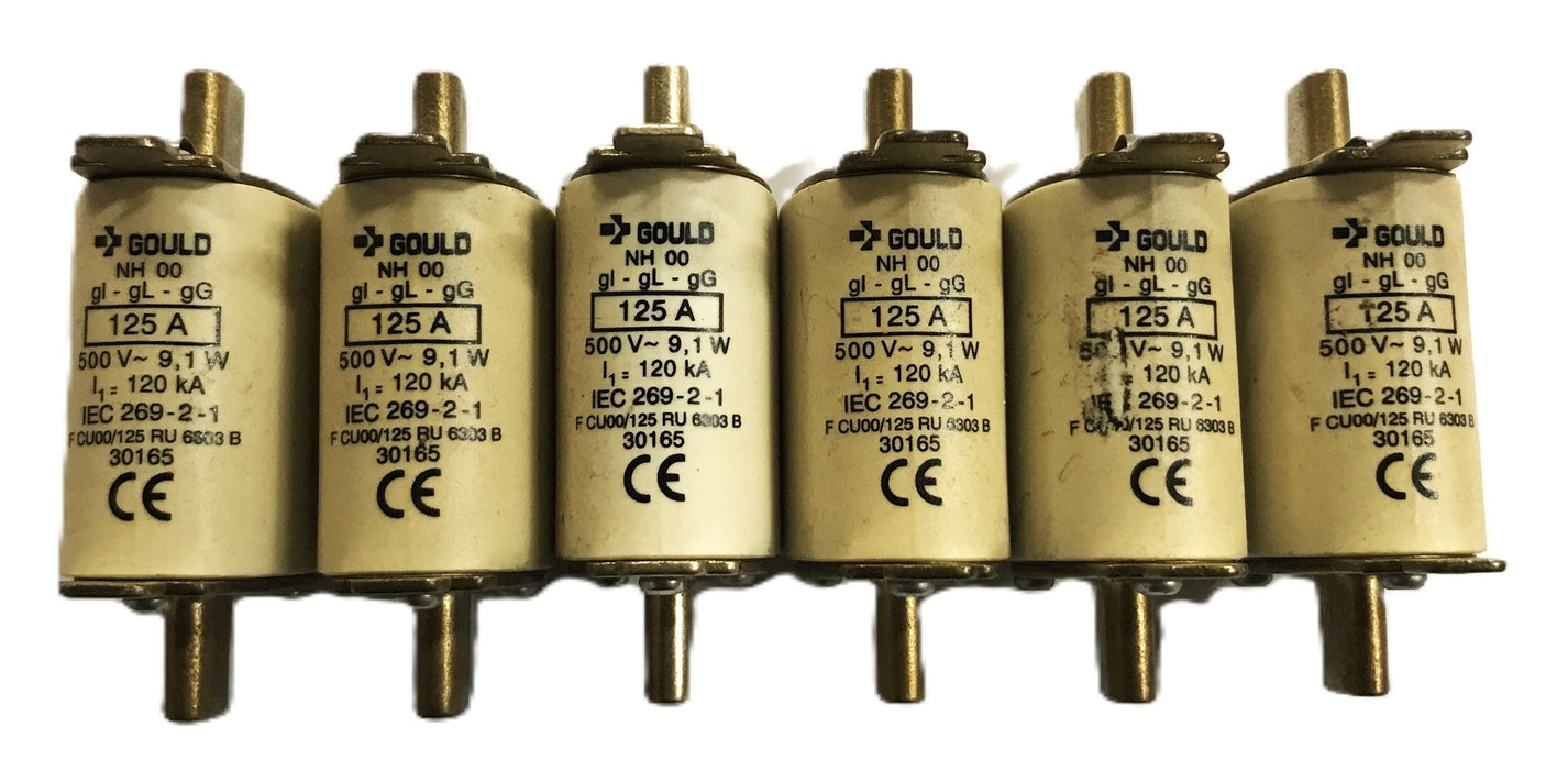 Gould NH00, 125A, 500V, 9.1W Fuse 30165 [Lot of 6] NOS