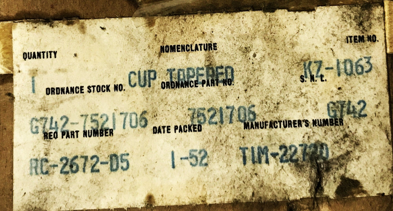 Timken Tapered Roller Bearing Cup 22720 NOS