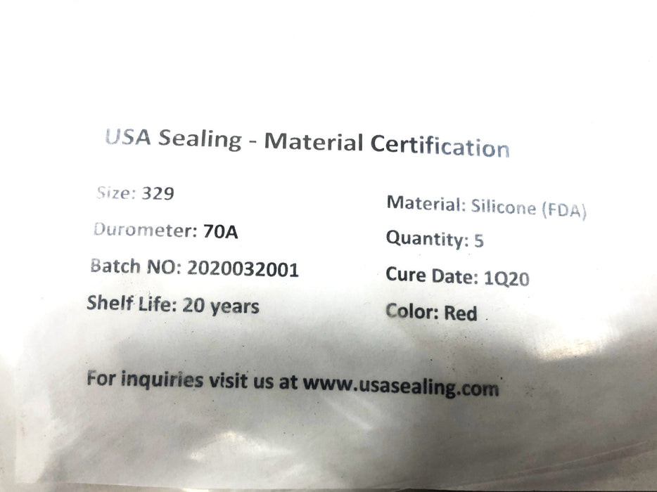 USA Sealing 329 70A Red O Ring 2x2-3/8x3/16 inch [Lot of 54] NOS