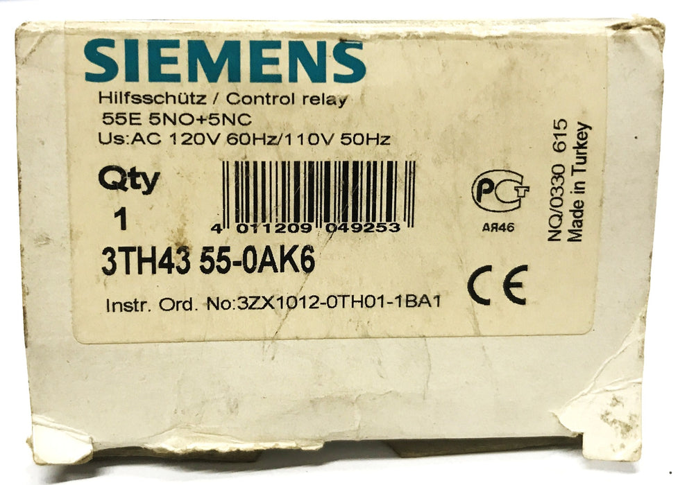 Siemens Contactor 55E Control Relay 3TH4355-OAK6 NOS