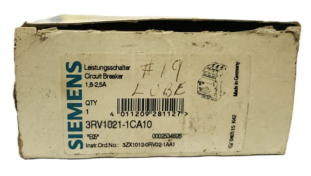 Siemens Motor Starter Circuit Breaker 3RV1021-1CA10 NOS