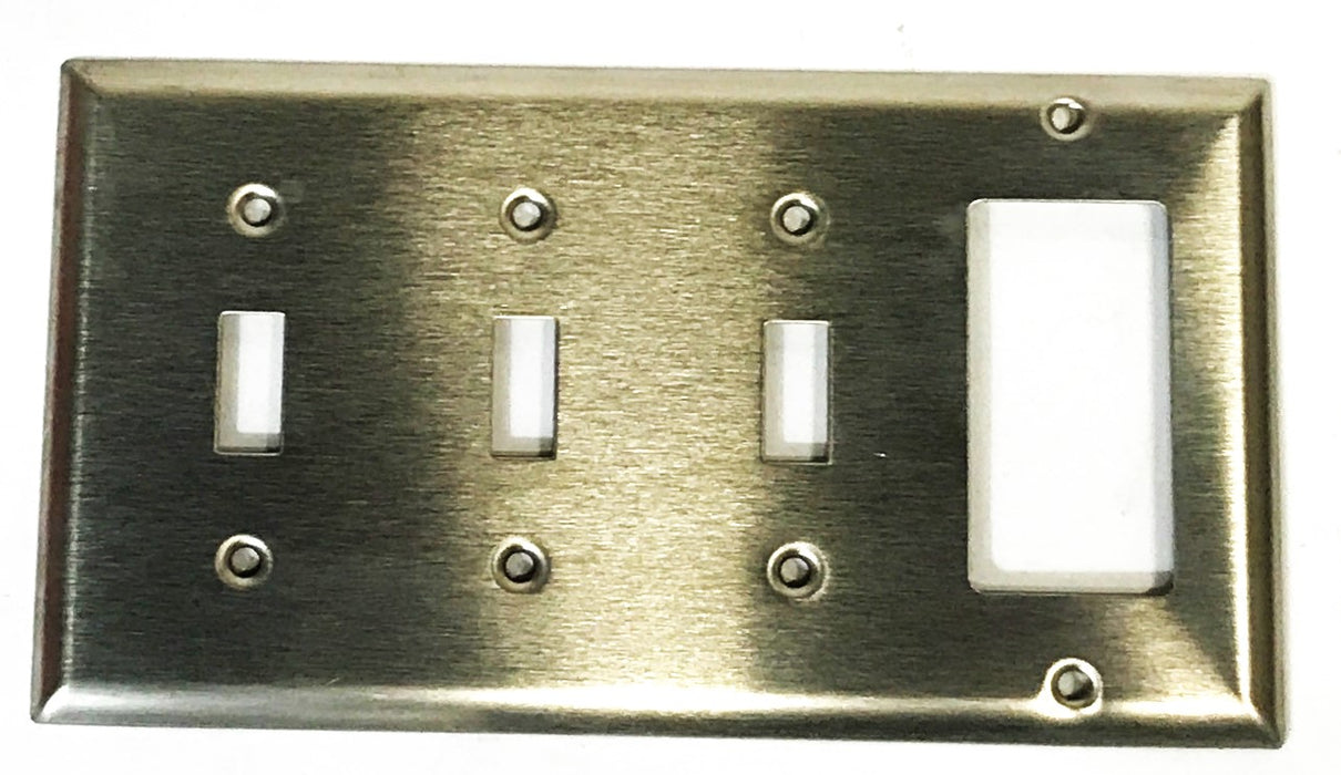 Pass & Seymour Stainless Steel 3 Toggle/1 Rocker Wall Plate SS326 [Lot of 3] NOS