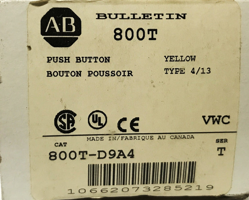 Allen-Bradley Yellow Pushbutton Switch 800T-D9A4 NOS