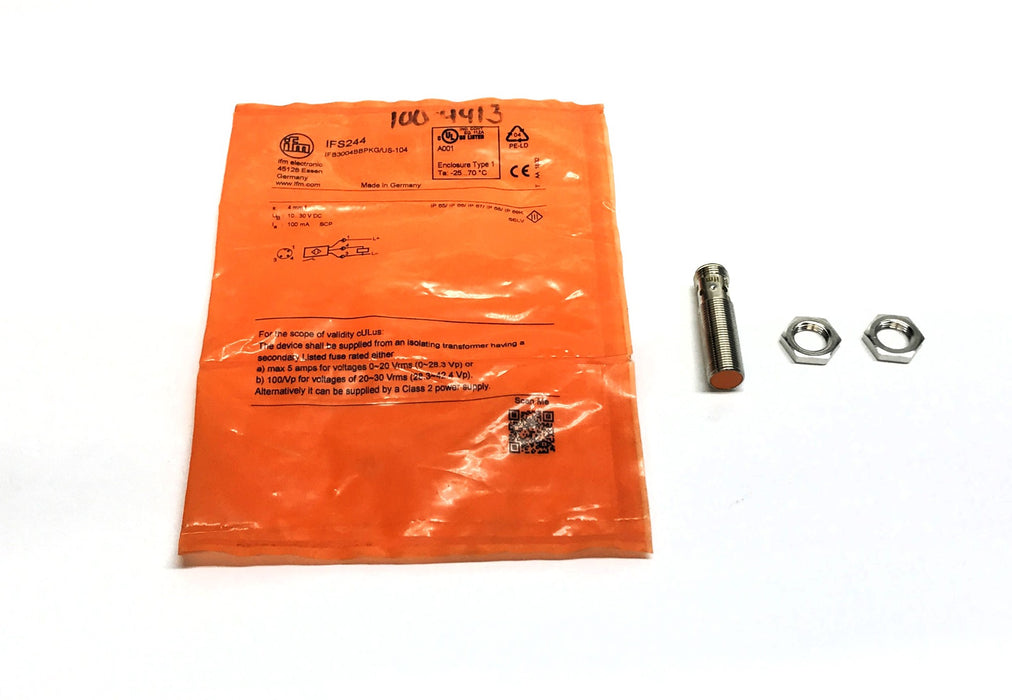 IFM inductive Proximity Sensor W/ (2) Hex Nuts IFS244 NOS