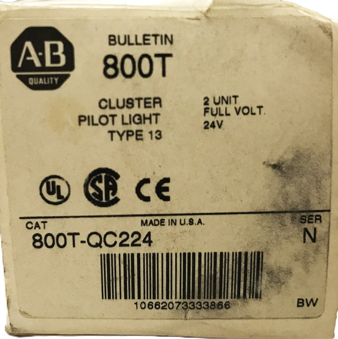 Allen-Bradley Cluster Pilot Light 800T-QC224 NOS