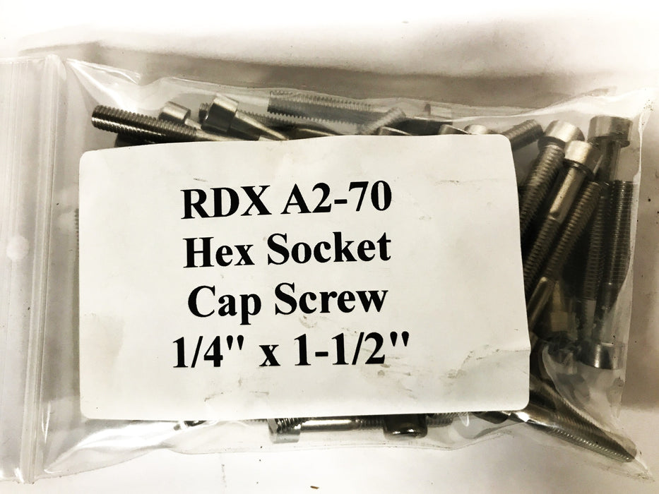 RDX  1/4 inch x 1-1/2 inch (40mm) Hex Socket Cap Screw A2-70-40 [Lot of 63] NOS
