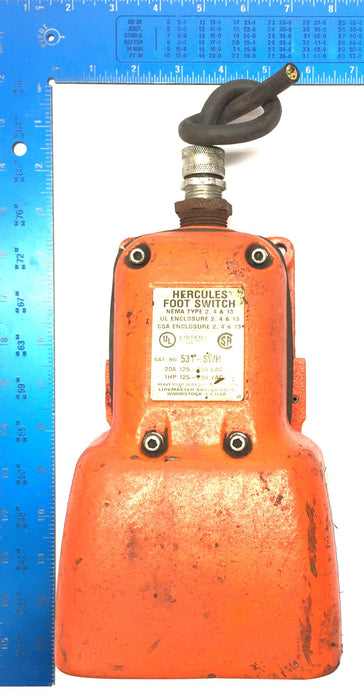 Linemaster Switch Hercules Foot Switch 20A 125-250VAC 531-SWH USED