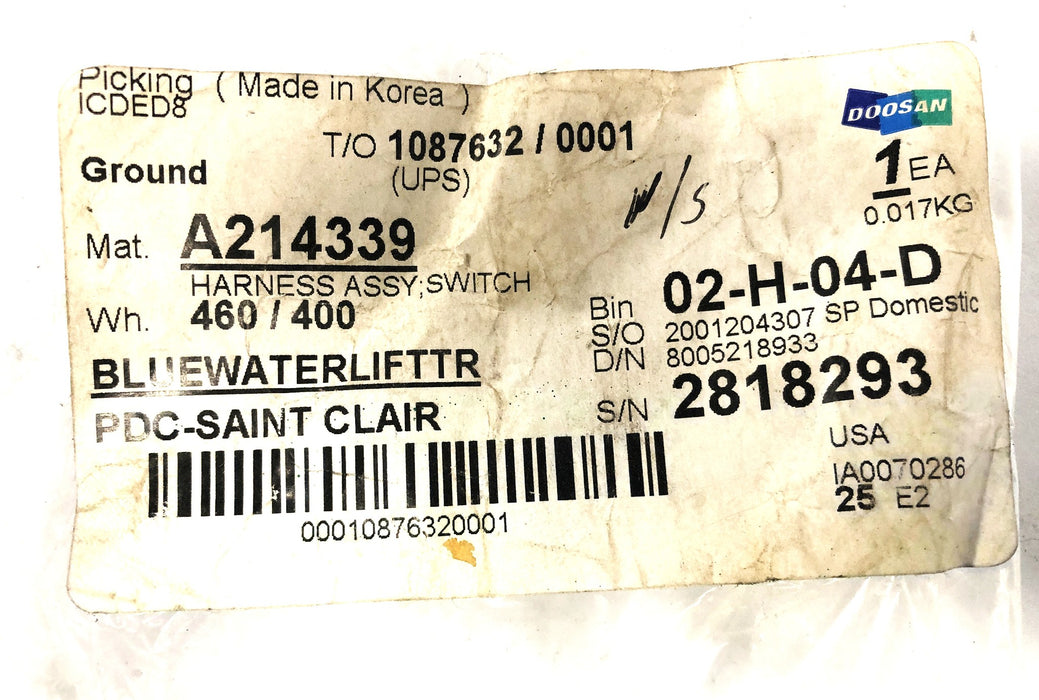 Doosan Switch Harness Assembly A214339 NOS