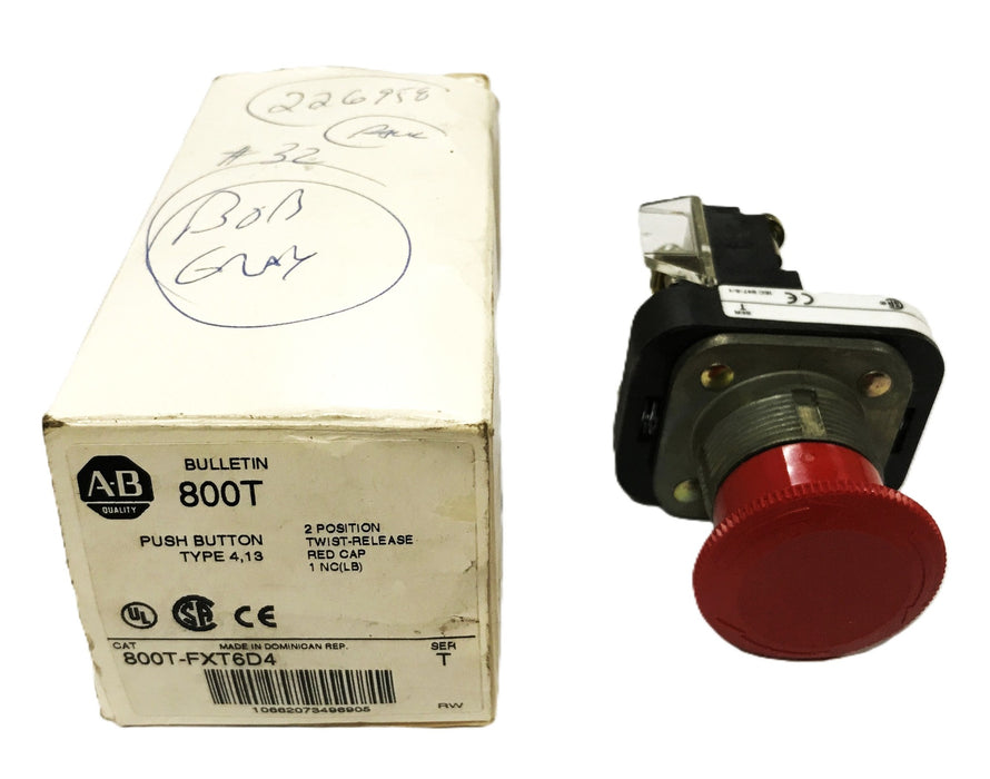 Allen-Bradley Red Pushbutton Switch 800T-FXT6D4 NOS