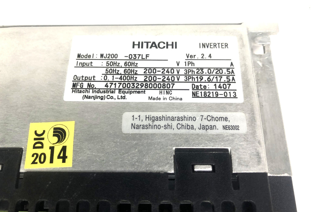 Hitachi Ver. 2.4 1PH Inverter Drive WJ200-037LF USED