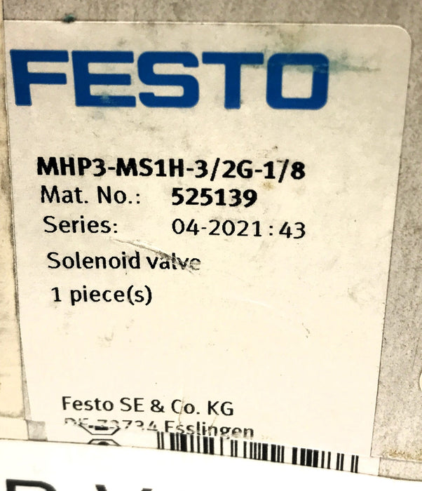 Festo Fast Switching Solenoid Valve MHP3-MS1H-3/2G-1/8 NOS