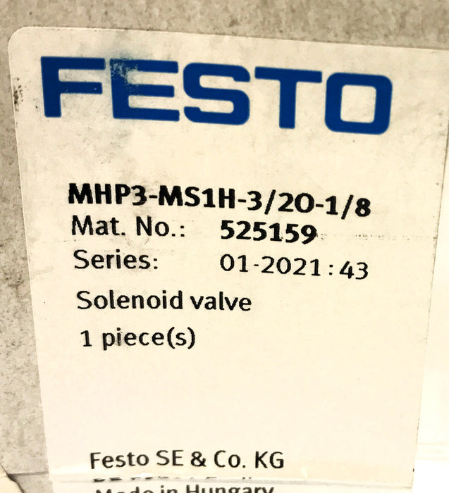 Festo Fast Switching Solenoid Valve MHP3-MS1H-3/20-1/8 NOS