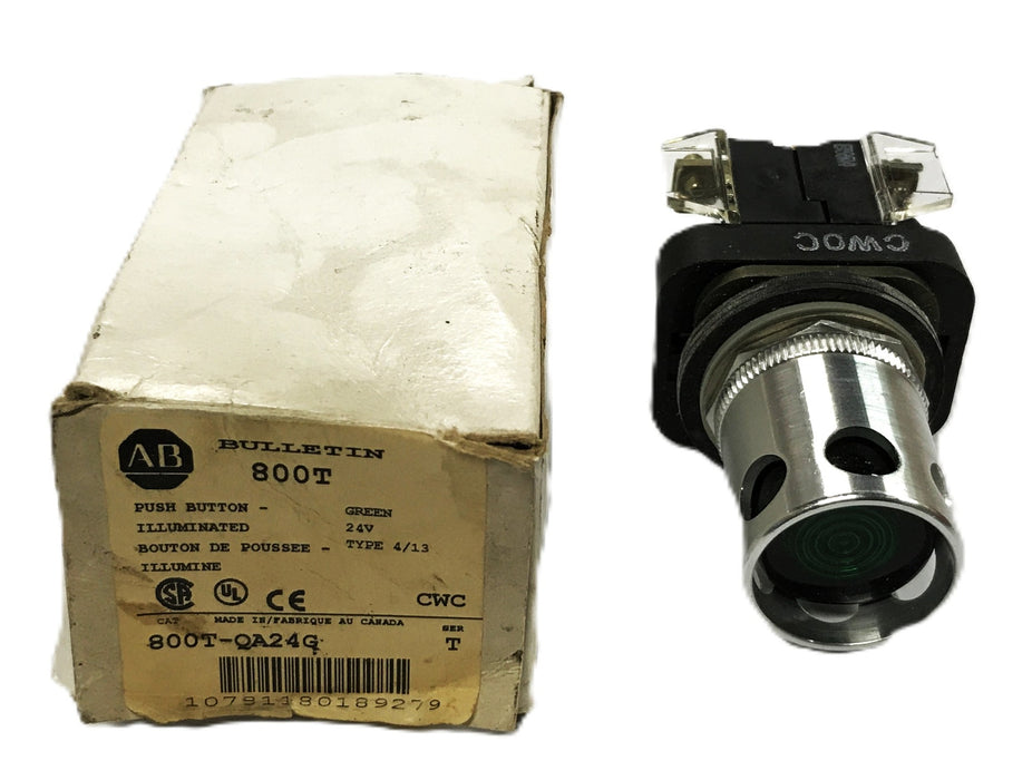 Allen-Bradley Green Illuminated Push Button Switch 800T-QA24G NOS