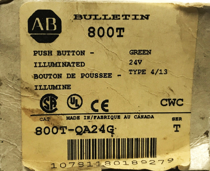 Allen-Bradley Green Illuminated Push Button Switch 800T-QA24G NOS