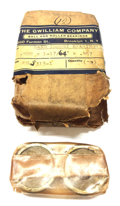 Gwilliam/Schatz .502x1-17/64"x.457 Thrust Bearing [Lot of 2] 53131 (5313-1) NOS