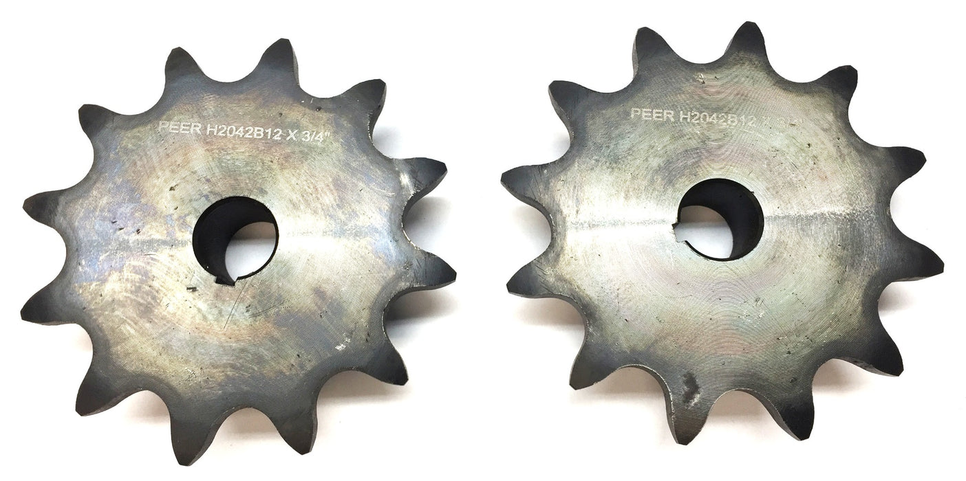 Peer 3/4" 12-Tooth Roller Chain Sprocket w/Keyway H2042B12 x 3/4" [Lot of 2] NOS