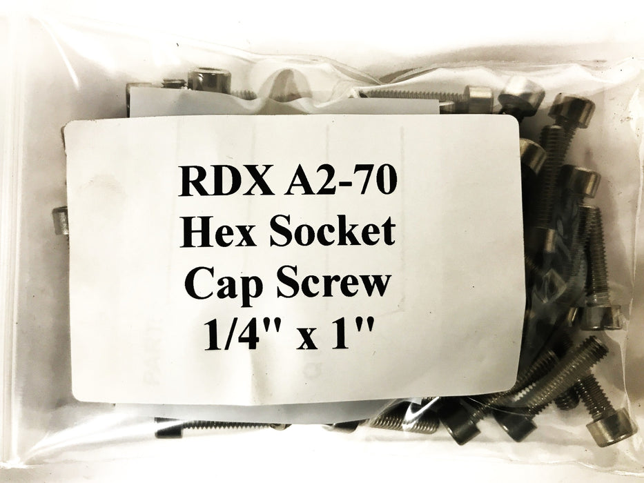 RDX  1/4 inch x 1 inch (25mm) Hex Socket Cap Screw A2-70-25 [Lot of 70] NOS