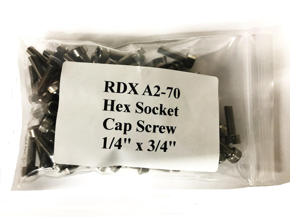 RDX  1/4 inch x 3/4 inch (20mm) Hex Socket Cap Screw A2-70-20 [Lot of 90] NOS