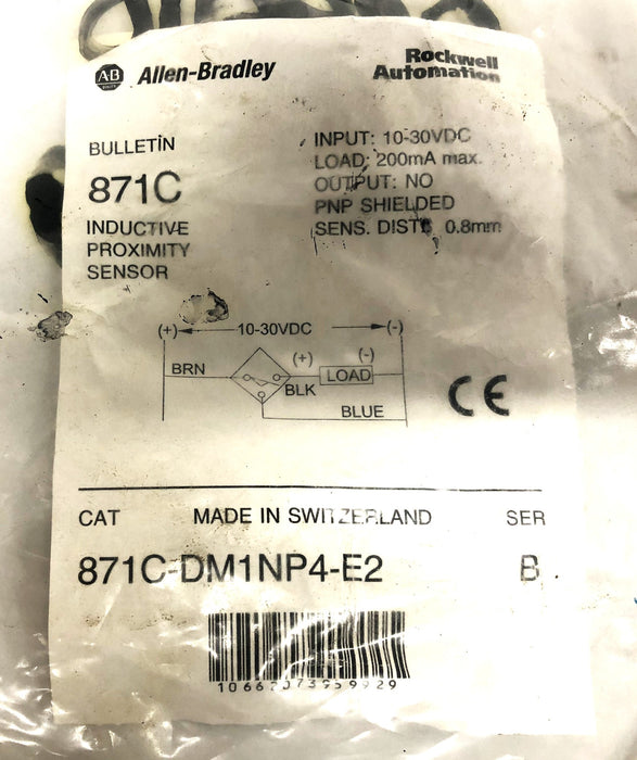 Allen-Bradley 10-30VDC 200mA Inductive Proximity Sensor 871C-DM1NP4-E2 NOS