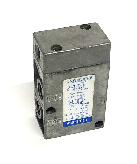 Festo HD02 Pneumatic Valve 9984 VL/O-3-1/4 NOS