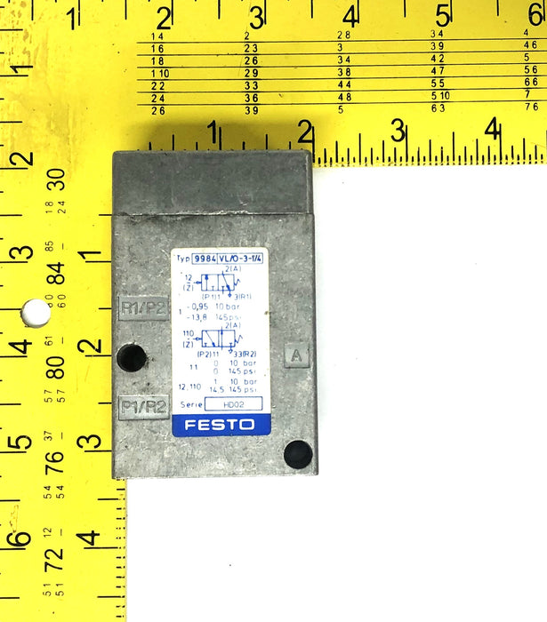 Festo HD02 Pneumatic Valve 9984 VL/O-3-1/4 NOS