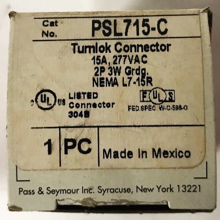 Pass & Seymour 15A 277VAC Turn Lock Connector PSL715-C [Lot of 2] NOS