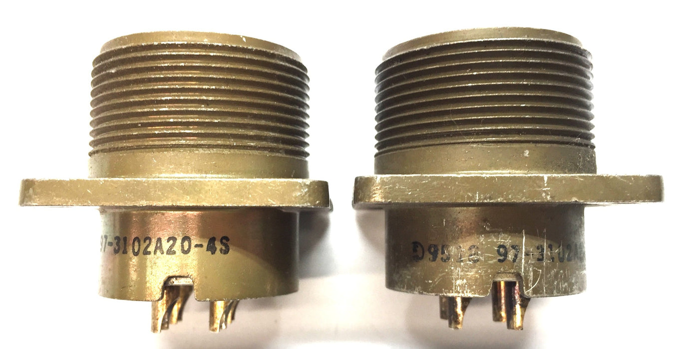 Amphenol Panel-Mount Circular Mil-Spec Connector 97-3102A20-4S [Lot of 2] NOS