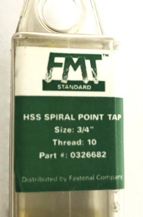 FMT 3/4 Inch 10 Thread 3 Flute HSS Spiral Point Tap 0326682 NOS