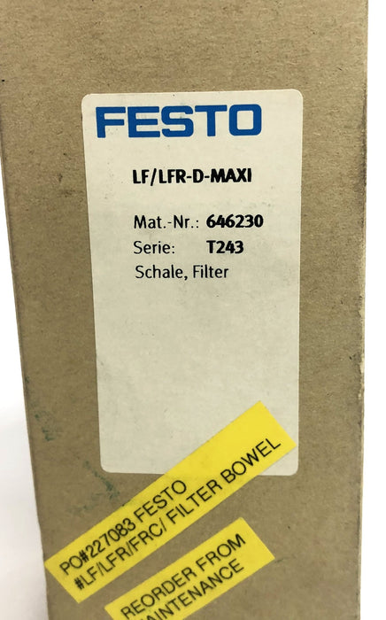 Festo 646230 T243 Polycarbonate Bowl For Filter LF/LFR-D-MAXI NOS