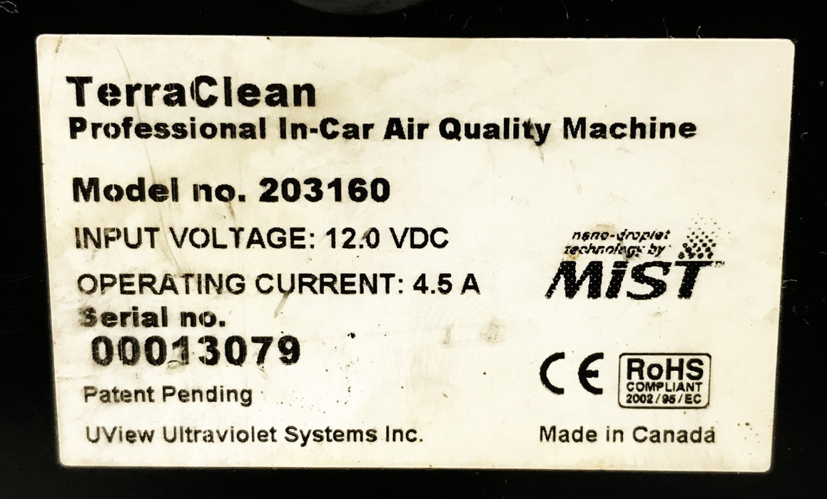 Mist Terra Clean Ultrasonic Cleaning Unit 203160 USED