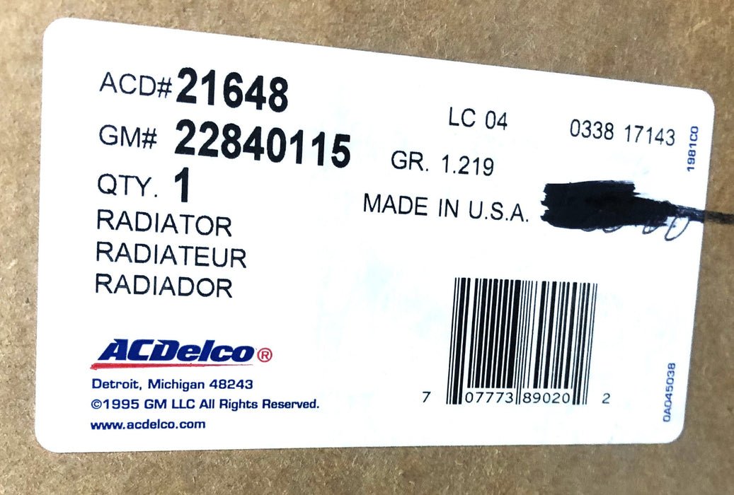 ACDelco Radiator Assembly 21648 NOS