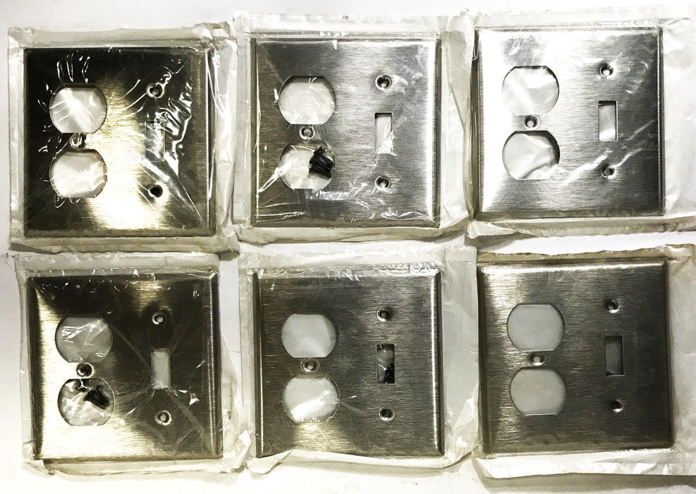 Leviton 2-Gang 3-Hole Stainless Steel Wall Plate 84005 [Lot of 6] NOS