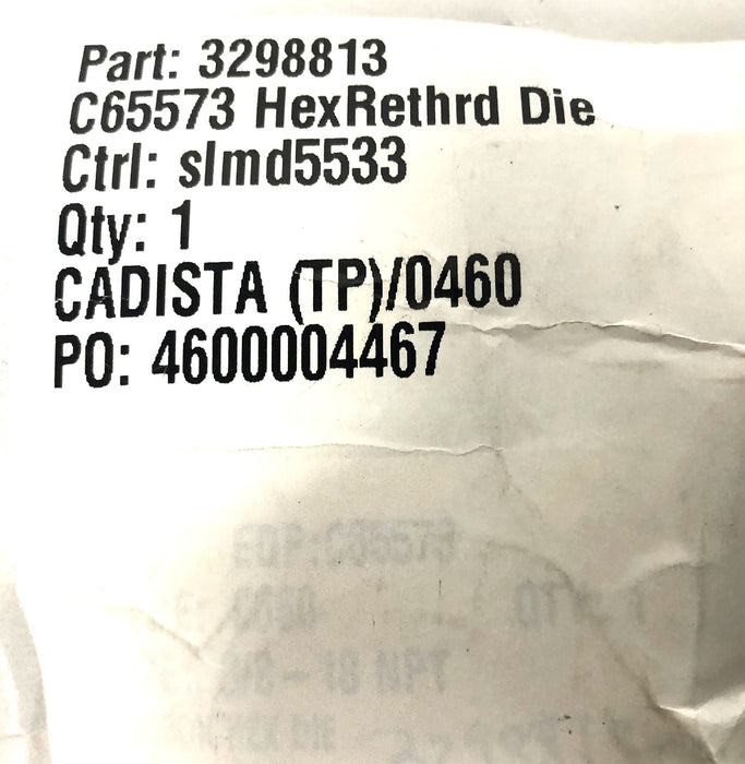 Cle-Line Hex Rethreading Die C65573 (3298813) NOS