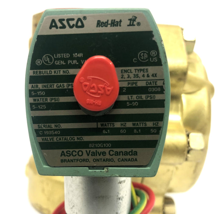 ASCO Red Hat II Brass Solenoid Valve 8210G100 NOS