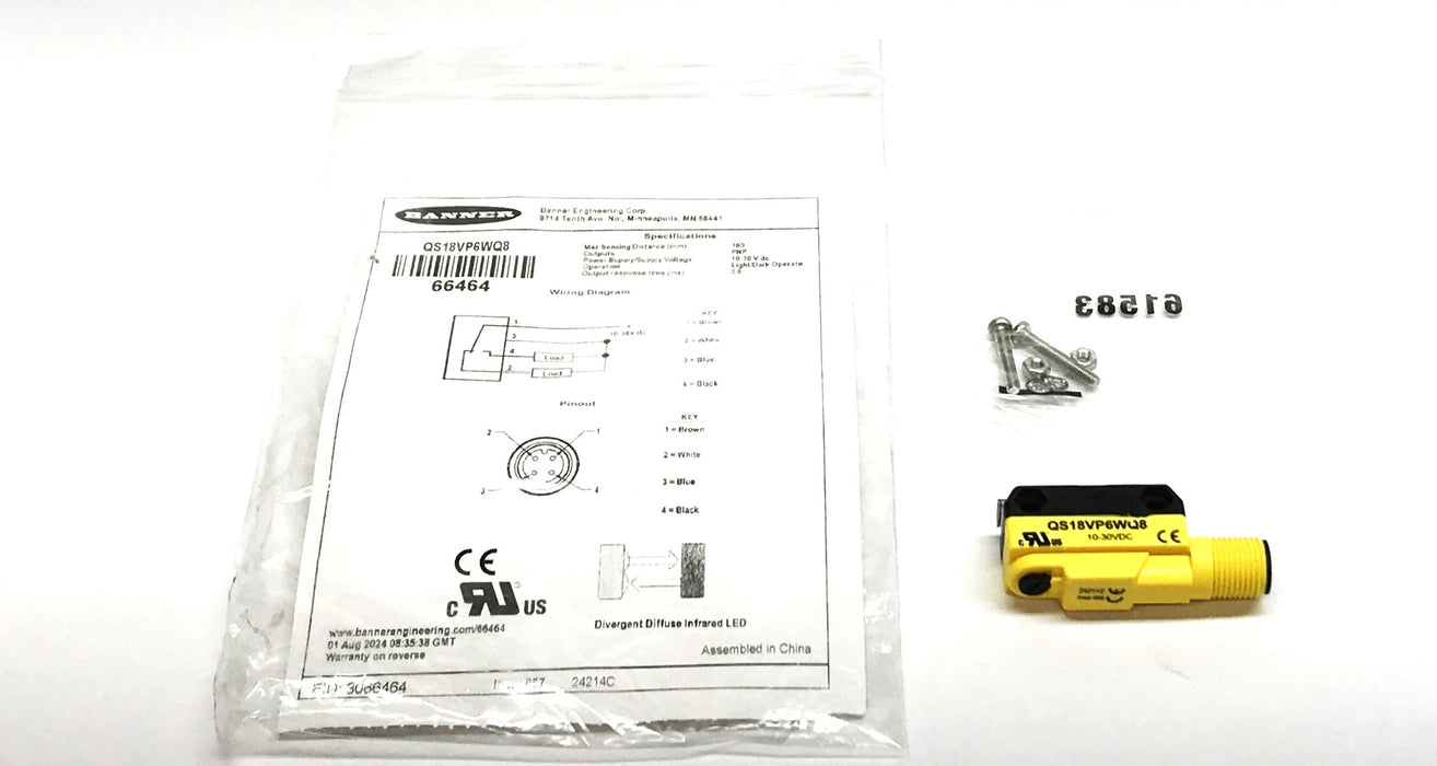 Banner Photoelectric Sensor QS18VP6WQ8 NOS