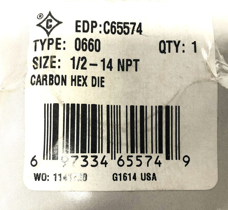 Cle-Line Type 0660 1/2NPT 14 Thread Carbon Hex Die C65574 NOS