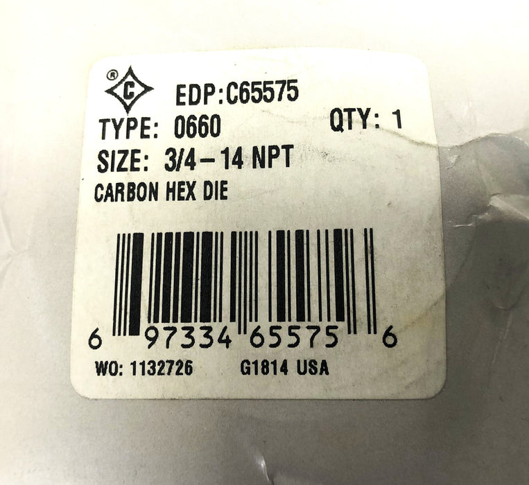 Cle-Line Type 0660 3/4NPT 14 Thread Carbon Hex Die C65575 NOS