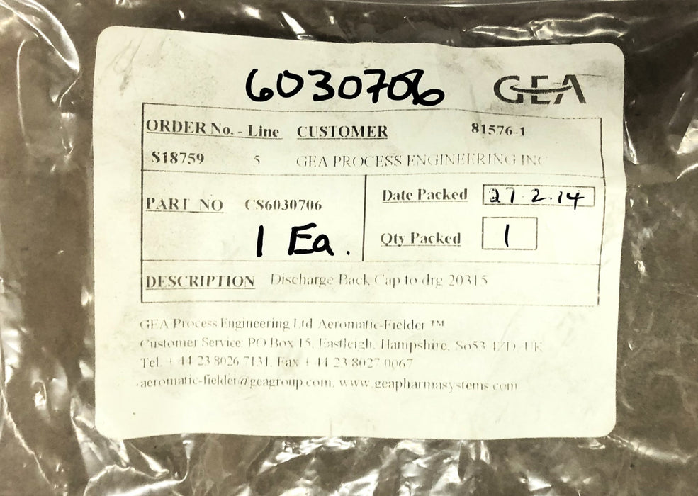 Unbranded Discharge Back Cap CS6030706 (S18759, 81576-1) NOS