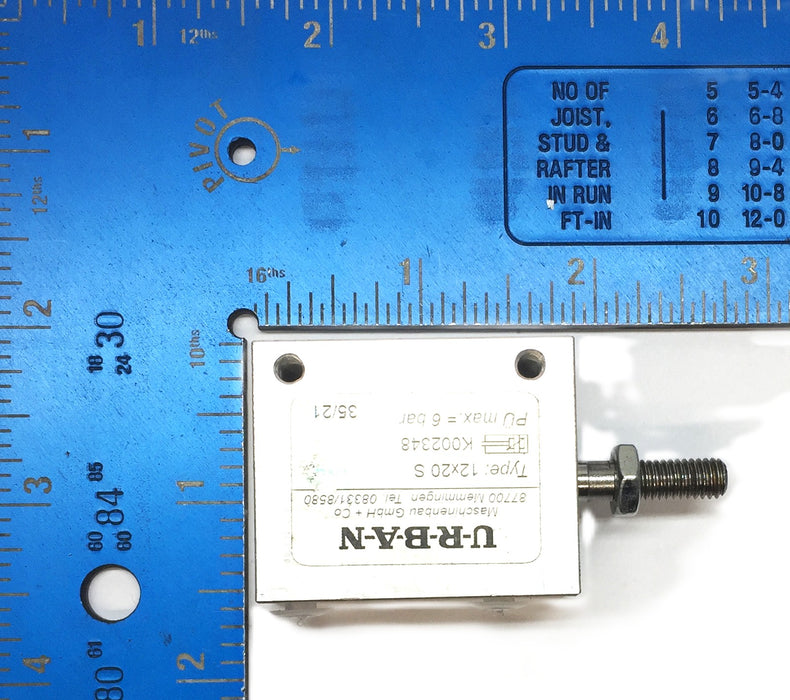 U-R-B-A-N 12 x 20S Max Pressure=6 bar Pneumatic Stop Cylinder K002348 NOS