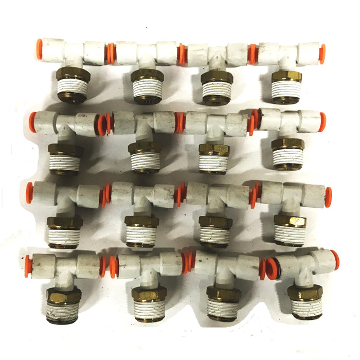 SMC 3/8 NPT x 1/4 Push Connect Nylon Brass Tee KQ2T07-36S [Lot of 16] NOS