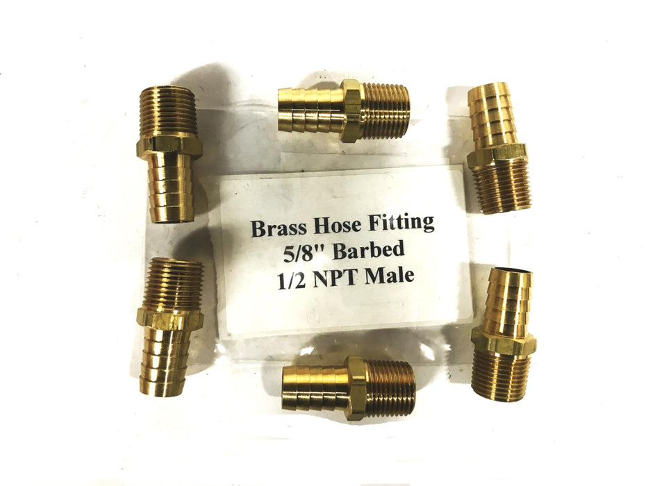Unbranded Brass 5/8 inch Barb X 1/2 inch NPT Male Hose Fitting [Lot of 6] NOS