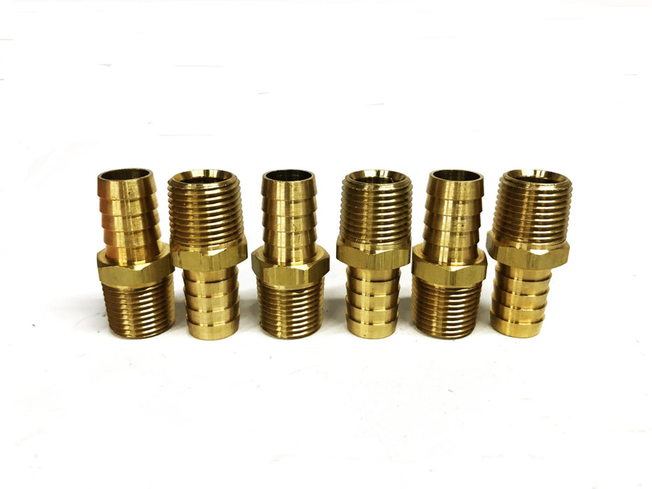 Unbranded Brass 5/8 inch Barb X 1/2 inch NPT Male Hose Fitting [Lot of 6] NOS