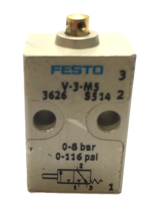 Festo Stem Actuated Valve V-3-M5 USED