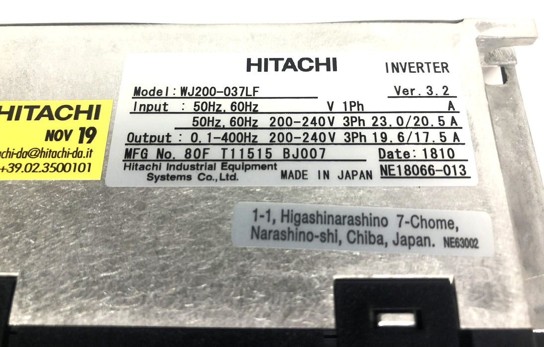 Hitachi Ver. 3.2 1PH Inverter Drive WJ200-037LF NOS