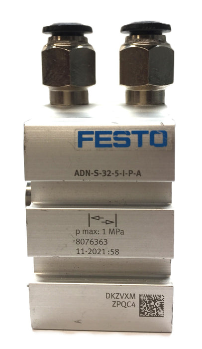 Festo Compact Cylinder w/Push-to-Connect Fitting ADN-S-32-5-I-P-A (8076363) USED