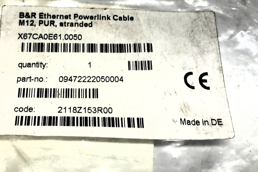 B&R Ethernet Powerlink Cable X67CA0E61.0050 NOS