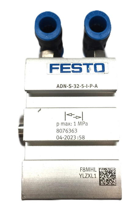 Festo Compact Cylinder w/Dual PTC Fittings ADN-S-32-5-I-P-A (8076363) USED