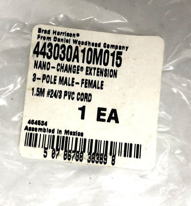 Woodhead 3 Pole Male-Female Nano-Change Extension Cord 443030A10M015 NOS
