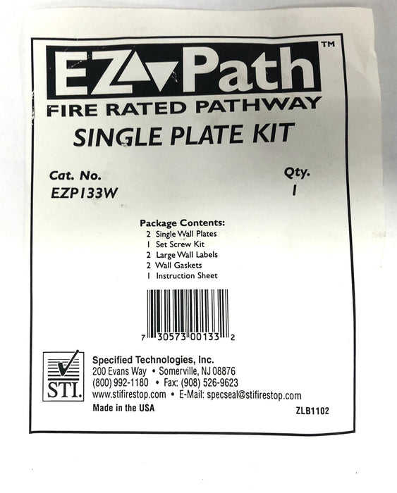 EZ Path Set Of 2 Fire Rated Pathway Single Plate Kit EZP133W NOS